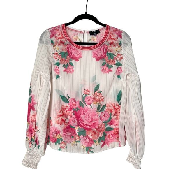 Vici Tops - Vici Long Sleeve Sheer Floral Women’s Blouse Pink White Size Small